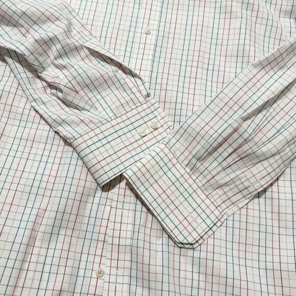 Men Thomas Pink Button Up Plaid Long Sleeve Shirt in Light Pink Size 17.5 - Picture 4 of 8